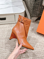 HM HILONA 6 CM ANKLE BOOTS IN BRONZE BROWN CALFSKIN AND SUEDE