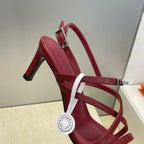 HM 26ss Kelly Sliver Buckle Sandals 65 Dark Red Calfskin 607174