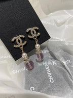 CC Pink Crystal Gold Pearl Earrings