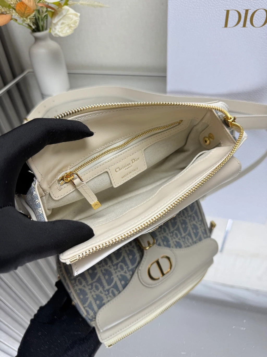 Dior 2026 Bobbi Bag 20cm Blue White Fabric Leather 345613