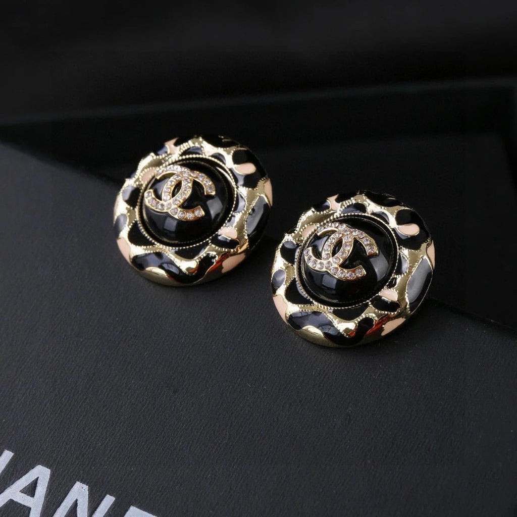 CC Enamel Black Gold Earrings