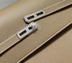 KELLY DEPECHES 38 BRIEFCASE IN ETOUPE TOGO CALFSKIN SILVER HARDWARE