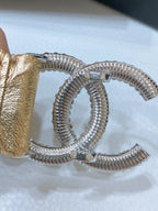 CC ELASTIC BELT 30MM IN GOLD CALFSKIN SILVER HARDWARE WITH RHINSTONES