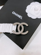 CC ELASTIC BELT 30MM IN WHITE CALFSKIN SILVER HARDWARE WITH RHINSTONES