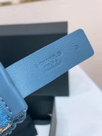 DOUBLE C ELASTIC BELT 30MM IN BLUE DENIM GOLD CRYSTAL BUCKLE