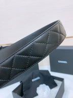 DOUBLE C BELT 38MM IN BLACK QUILTED LAMBSKIN WITH BLACK AND BEIGE LEOPARD PRINT BUCKLE