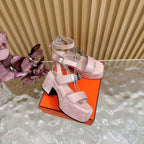 HM 25S CLASSIC WEDGE SANDALS 70 MM IN LIGHT PINK LAMBSKIN WITH SILVER HARDWARE