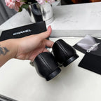 CHANEL 25S MARY JANES IN BLACK CALFSKIN WITH WHITE BOW GOLD HARDWRE