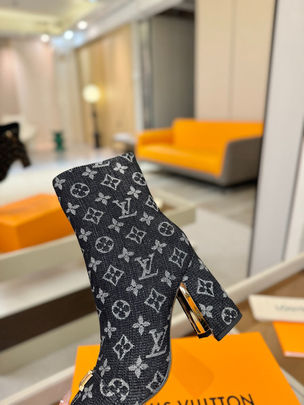 LV Ankle Boots 90 Monogram Black Denim 573712