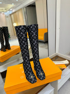 LV High Boots 85 Monogram Black Denim 573734
