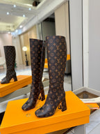 LV High Boots 85 Monogram Brown Sheepskin 573736