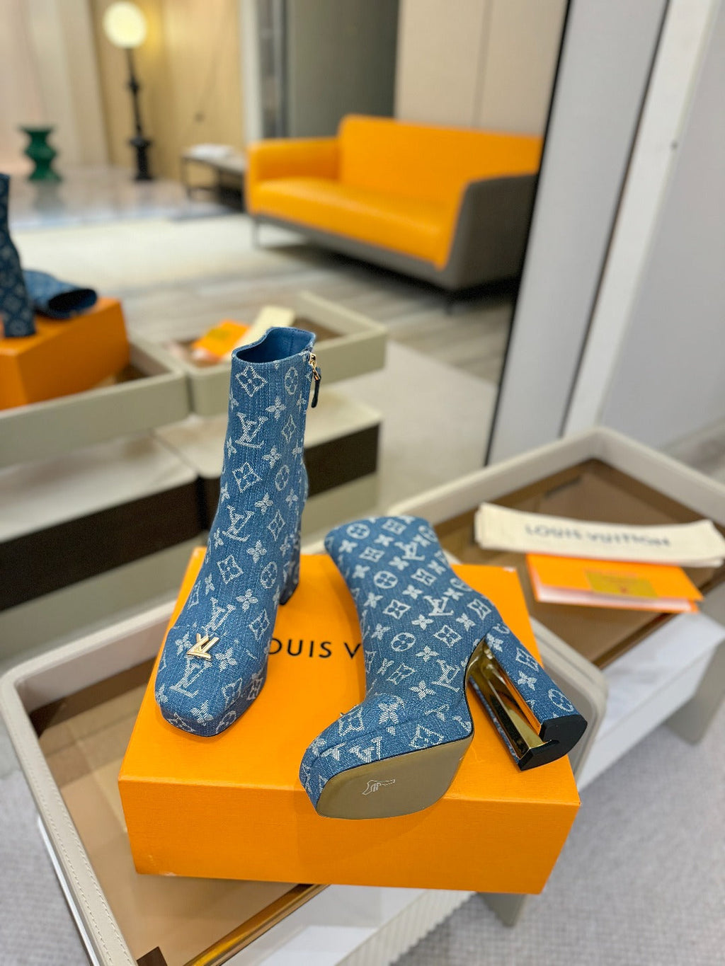 LV Ankle Boots 110 Monogram Blue Denim 573722