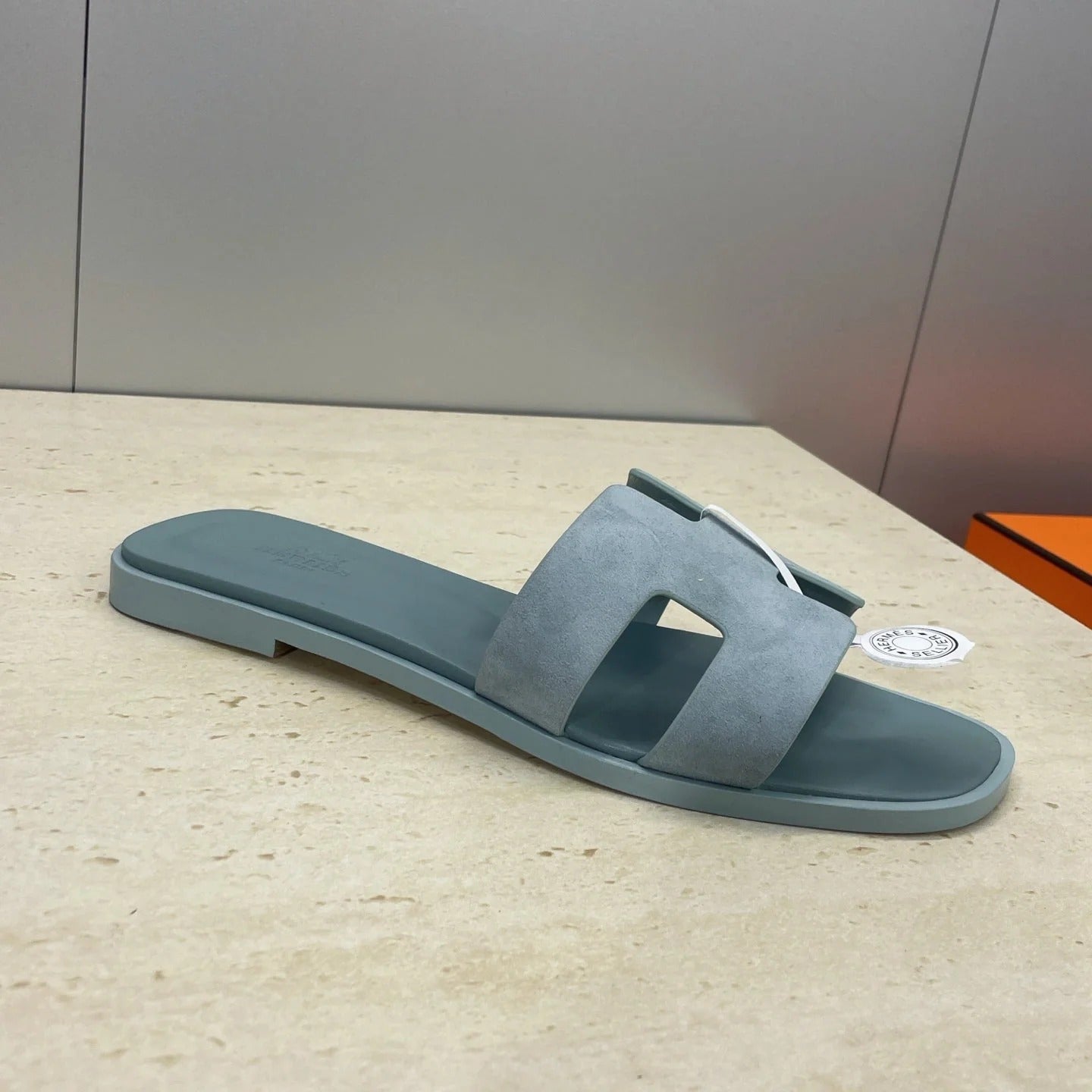 HM 26ss Oran Sandals Muted Teal Suede Cowhide 607208