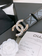 DOUBLE C BELT 40MM IN BLACK QUILTED LAMBSKIN SILVER RESIN BUCKLE