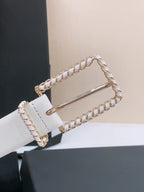 BELT 30MM IN BLACK AND WHITE CALFSKIN WITH INTERWOVEN GOLD CHAIN BUCKLE