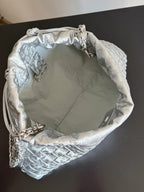 Bottega Veneta 2026 Dustbag 33cm Silver Intrecciato Lamina Satin Leather