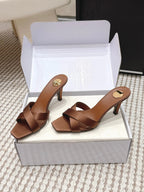 YSL 26ss High-Heeled Mules 75 Satin Leather