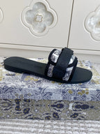 CD 26s Flat Slippers Black White Canvas Rubber 648130