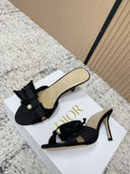 CD 26s High Heel Slippers 75 Black Beige Canvas Leather 643490