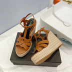 Saint Laurent 2026 Strap Buckle-detail Espadrilles Brown Leather
