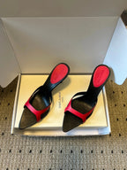 YSL 26ss High Heeled Mules 75 Black Dark Pink Cowhide 651768