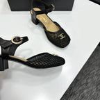 CC 2026 Mary Jane Sandals 45 Black Satin Cowhide 668118