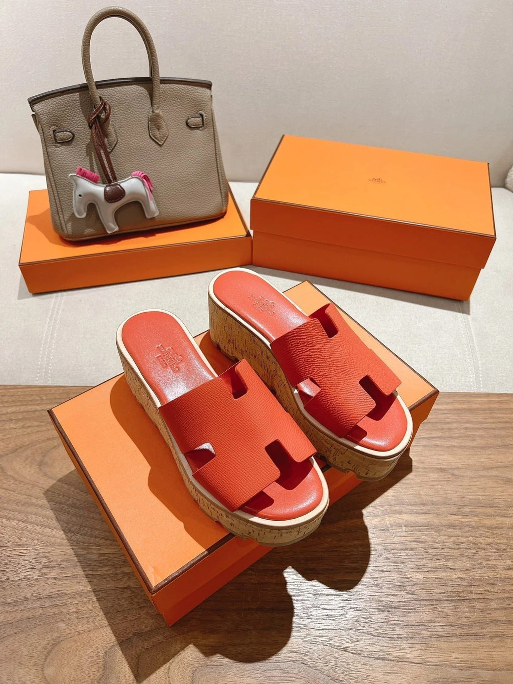 HM 25S HIGH WEDGE SANDALS IN DARK ORANGE LAMBSKIN STYLE 33