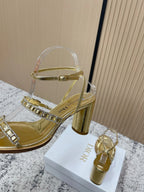 CD 26s High Heel Sandals 80 Gold Champage Genuine Leather 643497
