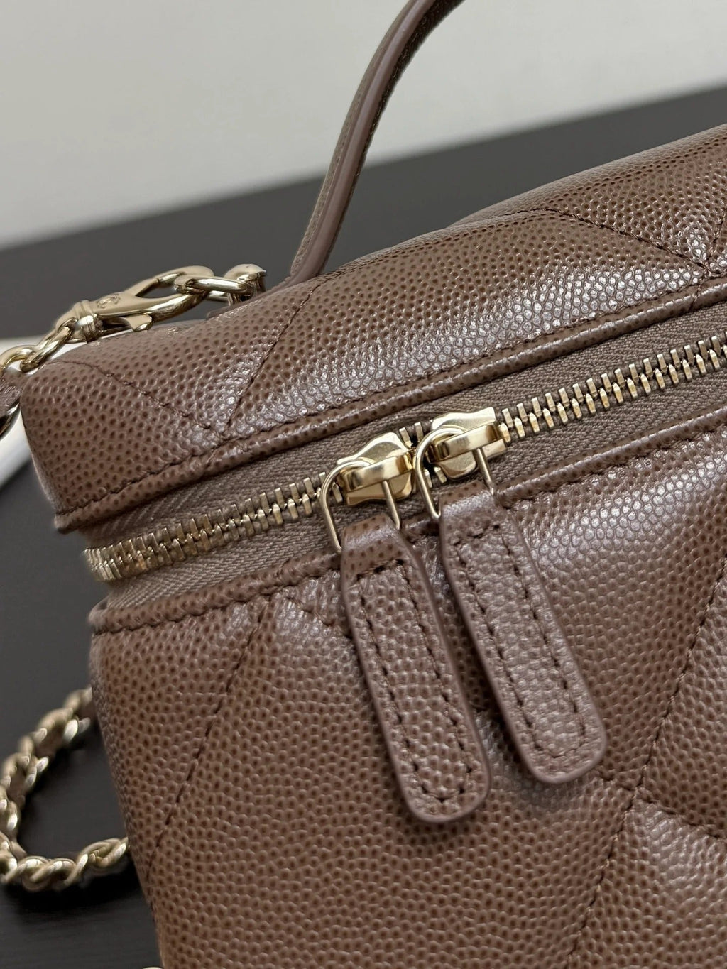 Chanel 2026 Vanity Bag Dark Brown Caviar Leather Gold Hardware