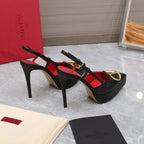 VALENTINO GARAVANI VLOGO PLATFORM SLING BACK 120 BLACK RED COWHIDE 392142