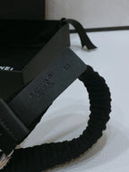 CC ELASTIC BELT 30MM IN BLACK WOOL FABRIC SILVER HARDWARE WITH RHINSTONES