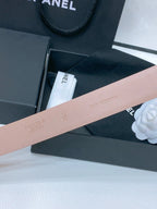 CC BELT 30 MM IN ALMOND BEIGE CALFSKIN PEARL LOGO WITH GOLD HARDWARE