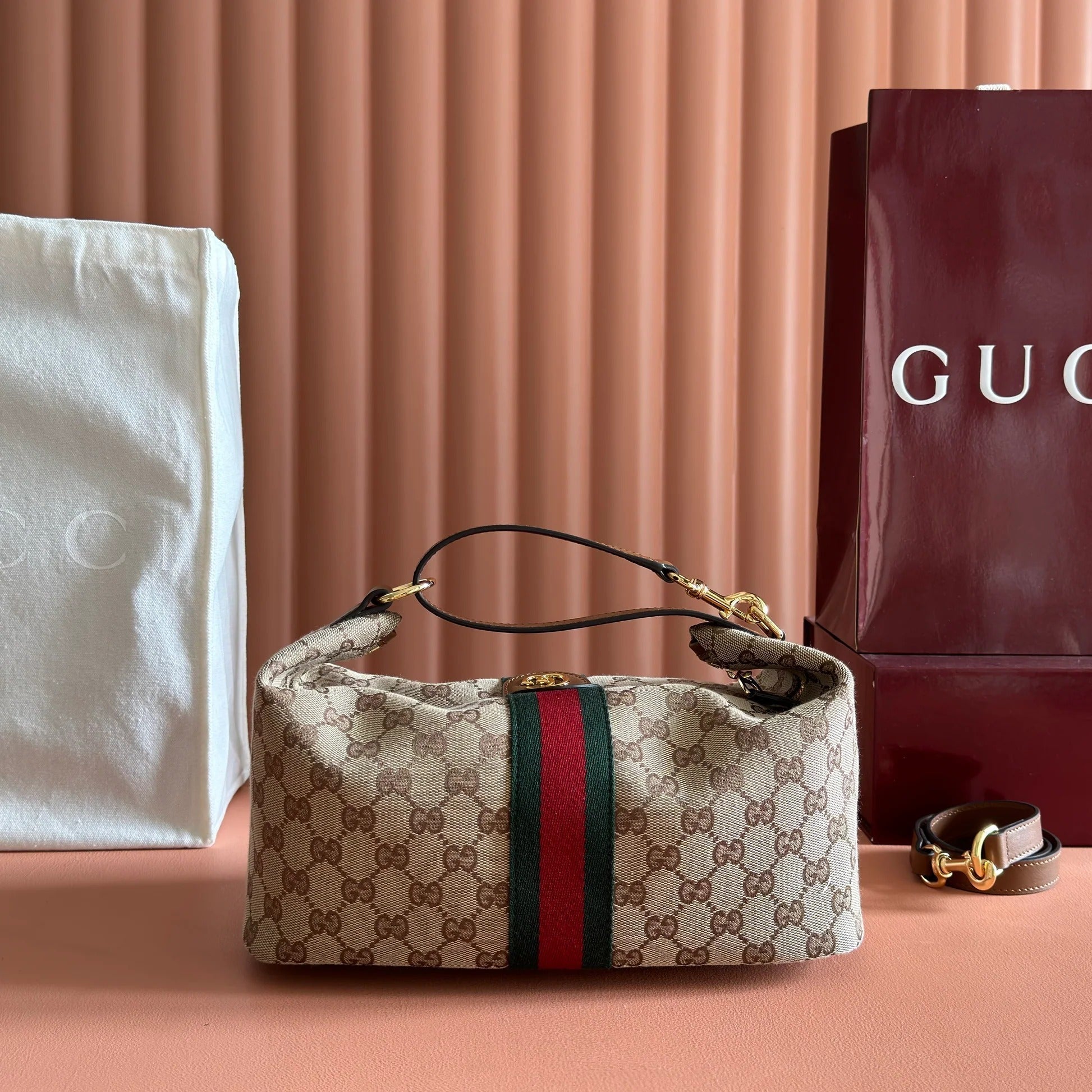 Gucci 2026 Vanity Top Handle Bag 27.5cm Ebony Dark Brown Canvas Leather 277178