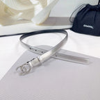 CC BELT 20 MM IN SILVER SMOOTH CALFSKIN SILVER HARDWARE ATTACH RHINSTONE