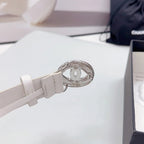 CC 30MM BELT IN WHITE CALFSKIN SILVER HARDWARE ATTACH PEARLS