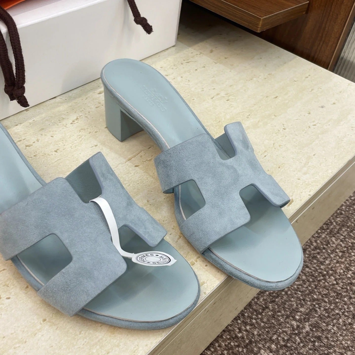 HM 26ss Oran Sandals 45 Muted Teal Suede Cowhide 607219