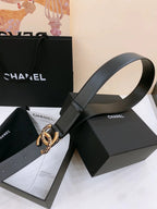 DOUBLE C BELT 40MM IN BLACK CALFSKIN GOLD BUCKLE EMBOSSED BLACK LOGO