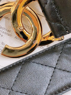DOUBLE C BELT 40MM IN BLACK QUILTED LAMBSKIN GOLD BUCKLE EMBOSSED LOGO