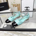 CC 26s Flat Sandals Light Turquoise Cowhide Patent Leather 183570