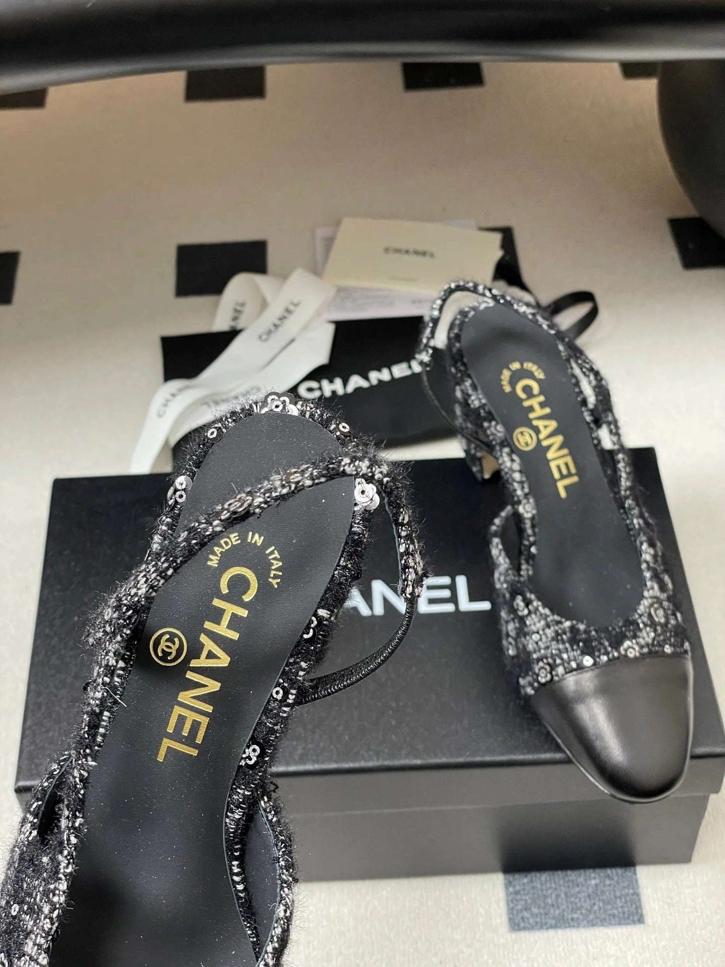 CC 26s Slingback 65 Black Tweed Sheepskin 649418