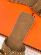 HM 26ss Flat Slippers Brown Suede 642830