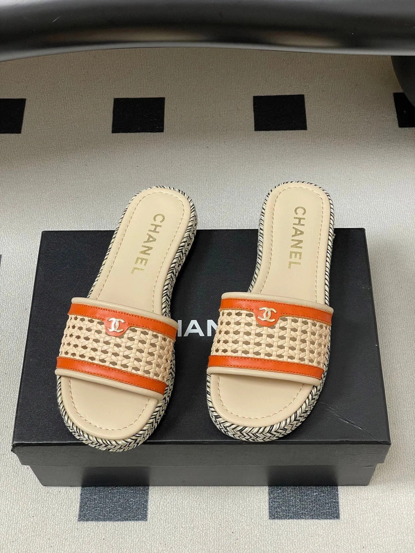 CC 26s Platform Slippers Light Beige Orange Cowhide 649456
