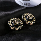 CC Enamel Black Gold Earrings