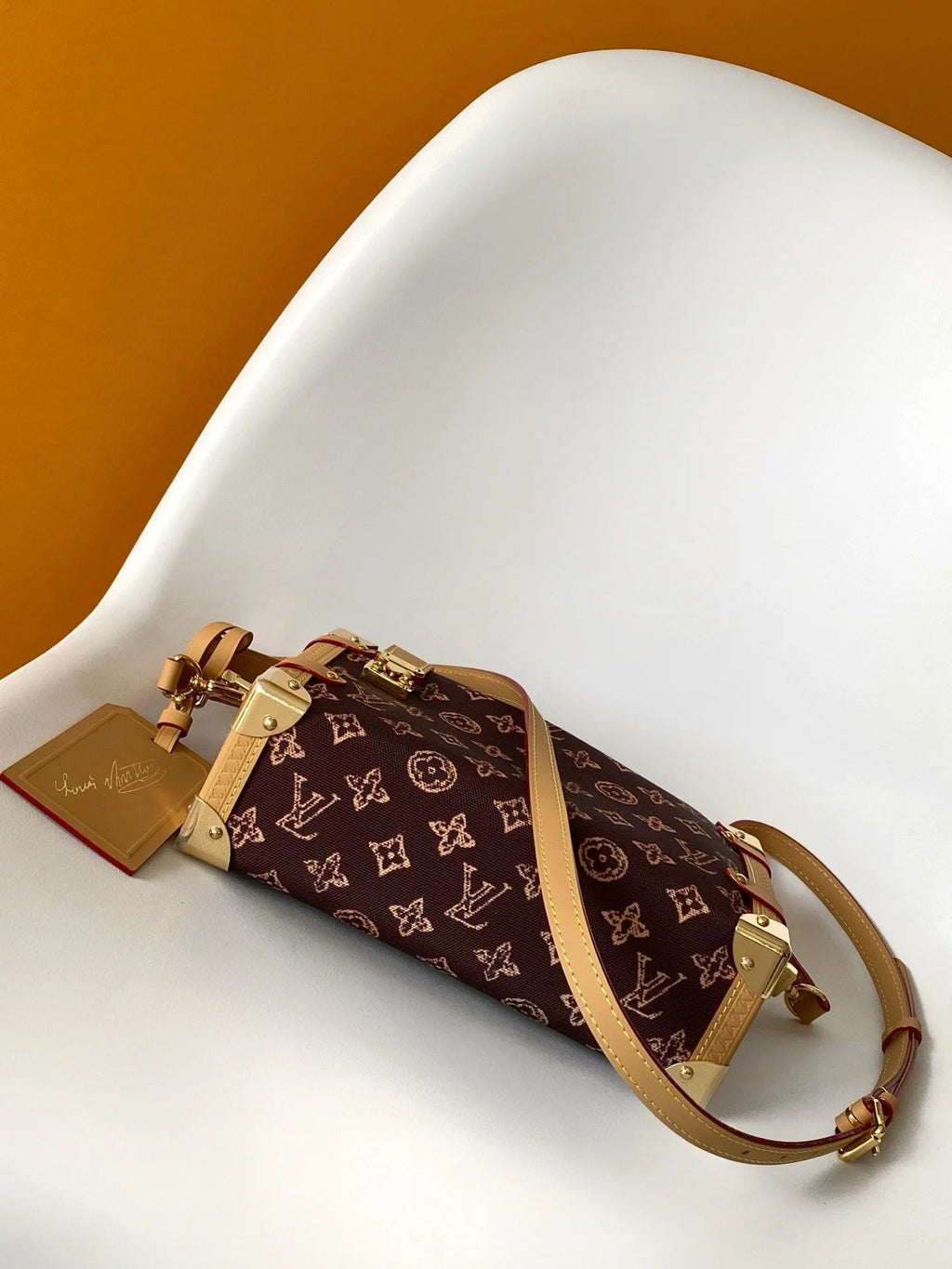 Louis Vuitton 2026 Side Trunk MM Bag Brown Tan Monogram Canvas Cowhide
