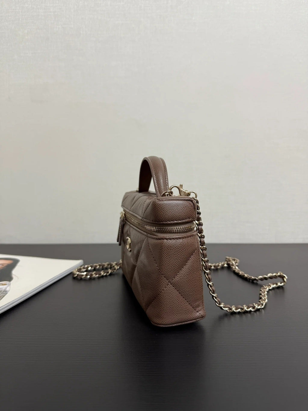 Chanel 2026 Vanity Bag Dark Brown Caviar Leather Gold Hardware