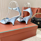 HIGH HEELS SANDALS 80 MM IN PASTEL BLUE SATIN MIX SUEDE