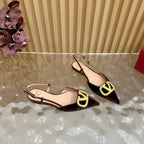 VALENTINO 25S FLAT SLINGBACKS IN DARK BROWN VELVET WITH GOLD HARDWARE