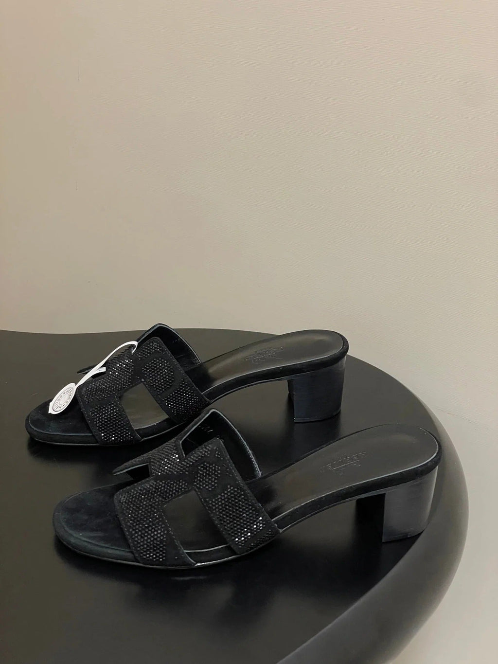 HM 25S ORAN HIGH‑HEEL SANDAL 50 MM IN BLACK LAMBSKIN WITH STONE DETAILS