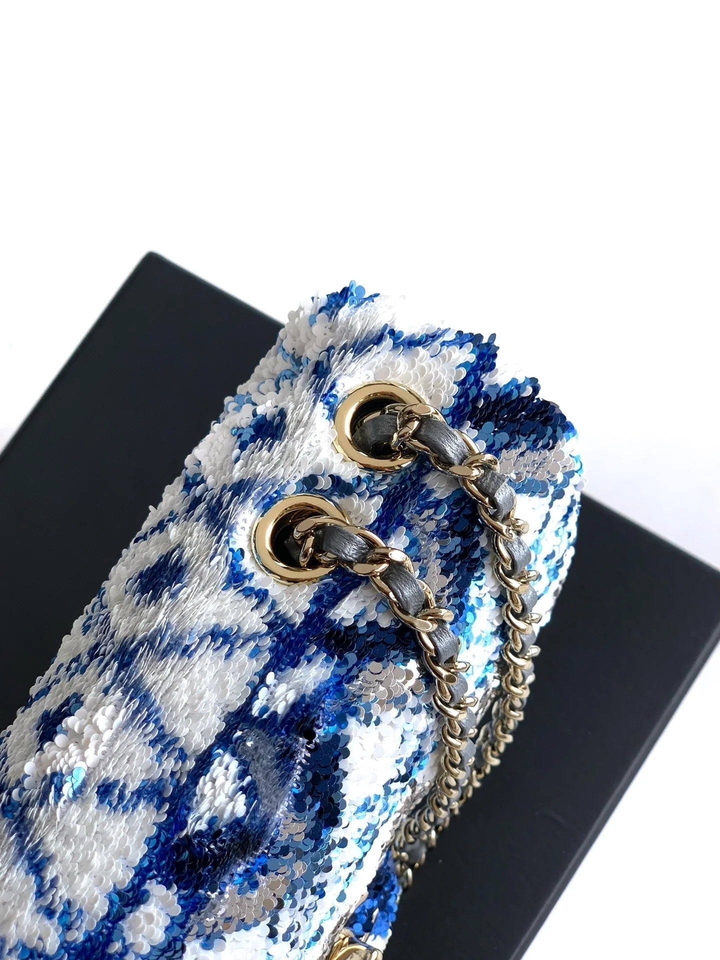Chanel 2026 Flap Bag 20cm Blue mix Colors Sequin Leather