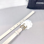 CC BELT 20 MM IN BEIGE CREAM SMOOTH CALFSKIN GOLD HARDWARE ATTACH RHINSTONE